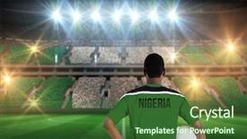  Presentation with football stadium - Cool new slide set with nigieria - nigeria football player holding ball backdrop and a forest green colored foreground