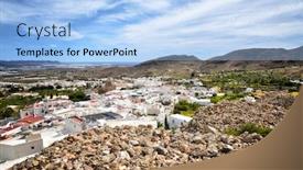  Presentation with destination - Colorful slide set enhanced with nijar a lovely and white village in andalusia spain mediterranean destination near the natural park of cabo de gata backdrop and a light blue colored foreground