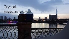  Presentation with nile river - Colorful slide deck enhanced with nile river at sunset - cairo backdrop and a light blue colored foreground