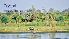  Presentation with nile egypt - Slides having nile riverside - rural life egypt background and a light blue colored foreground