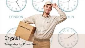  Presentation with time delivery - PPT theme featuring nine time zone clock background and a coral colored foreground