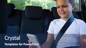  Presentation with mobile phone on car - Amazing PPT theme having nine type - smiling teenage boy using mobile backdrop and a ocean colored foreground