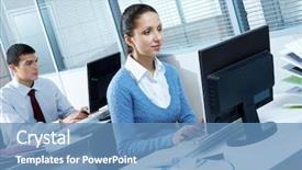  Presentation with office - PPT layouts consisting of nine type - two office workers sitting background and a  colored foreground