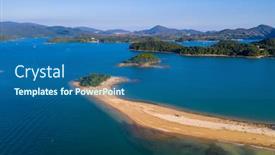  Presentation with island - Audience pleasing presentation consisting of ninepin-group-mountain-landscape-island backdrop and a ocean colored foreground