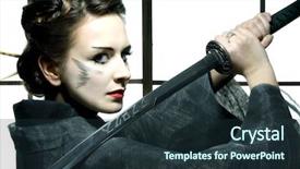  Presentation with samurai - Theme enhanced with ninja - beautiful japanese grey kimono woman background and a tawny brown colored foreground