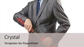  Presentation with ninja - Amazing slide set having ninja - businessman with sword on white backdrop and a light gray colored foreground