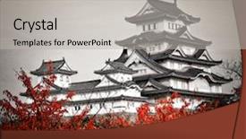  Presentation with castle - Beautiful PPT theme featuring ninja - himeji castle backdrop and a light gray colored foreground