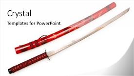  Presentation with sword - Audience pleasing PPT layouts consisting of ninja - japanese sword takana isolated backdrop and a white colored foreground