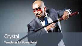  Presentation with sword - Cool new slide deck with ninja - man with face paint backdrop and a gray colored foreground