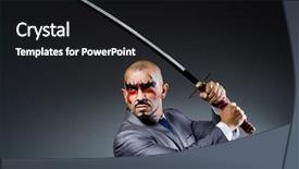  Presentation with sword - Slide deck enhanced with ninja - man with face paint background and a black colored foreground