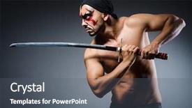  Presentation with sword - Cool new slides with ninja - man with sword and face backdrop and a gray colored foreground