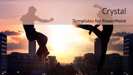  Presentation with fighters - Amazing PPT layouts having ninja - two capoeira fighters over night backdrop and a coral colored foreground