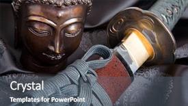  Presentation with samurai - Colorful PPT layouts enhanced with ninja - war and peace symbolized backdrop and a gray colored foreground