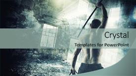  Presentation with warrior - Amazing PPT theme having ninja - warrior with his katana sword backdrop and a mint green colored foreground