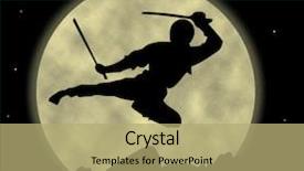  Presentation with ninja - PPT theme consisting of ninja flying through the moonlight background and a mint green colored foreground
