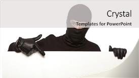  Presentation with ninja - Cool new slide set with ninja robber hiding behind backdrop and a light gray colored foreground
