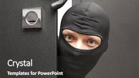  Presentation with ninja - Cool new slide deck with ninja robber hiding behind backdrop and a dark gray colored foreground