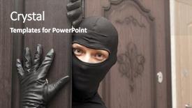  Presentation with ninja - Amazing slide set having ninja robber hiding behind backdrop and a gray colored foreground