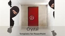  Presentation with safe space - Audience pleasing slide set consisting of ninja safe robber hiding behind backdrop and a light gray colored foreground