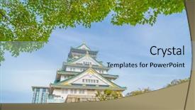  Presentation with ninja - PPT theme featuring ninja world - osaka castle in osaka japan background and a  colored foreground