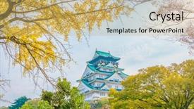  Presentation with ninja - Presentation theme having ninja world - osaka castle in osaka japan background and a yellow colored foreground