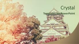  Presentation with osaka - Cool new PPT theme with ninja world - osaka castle in osaka japan backdrop and a soft green colored foreground