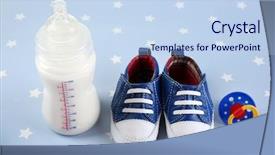  Presentation with baby bottle - Audience pleasing presentation design consisting of nipple and bottle of milk backdrop and a sky blue colored foreground