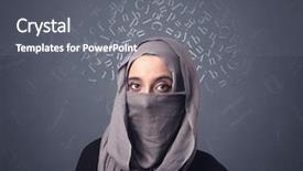  Presentation with arabian woman wearing hijab muslim - Presentation theme enhanced with niqab with white alphabet letters background and a  colored foreground