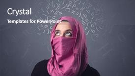  Presentation with woman muslim - Amazing PPT theme having niqab with white alphabet letters backdrop and a  colored foreground