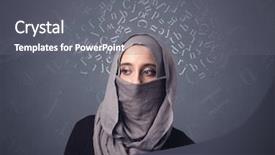  Presentation with muslim teen - Presentation featuring niqab with white alphabet letters background and a  colored foreground