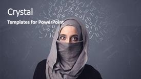 Presentation with woman muslim - Presentation featuring niqab with white alphabet letters background and a gray colored foreground