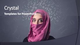  Presentation with arabian woman wearing hijab muslim - Amazing PPT layouts having niqab with white alphabet letters backdrop and a gray colored foreground