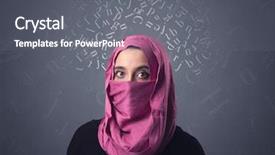  Presentation with woman muslim - Audience pleasing slide deck consisting of niqab with white alphabet letters backdrop and a gray colored foreground