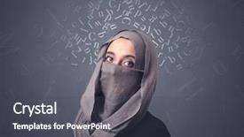  Presentation with arabian woman wearing hijab muslim - Colorful PPT theme enhanced with niqab with white alphabet letters backdrop and a dark gray colored foreground