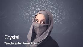  Presentation with muslim tombstone - Beautiful presentation design featuring niqab with white alphabet letters backdrop and a dark gray colored foreground