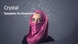  Presentation with arabian woman wearing hijab muslim - Amazing presentation theme having niqab with white alphabet letters backdrop and a gray colored foreground