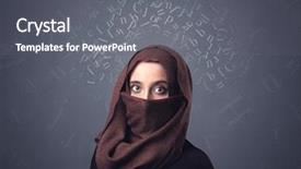  Presentation with arabic letters - Colorful PPT theme enhanced with niqab with white alphabet letters backdrop and a gray colored foreground
