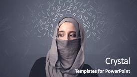  Presentation with arabic woman - Colorful slides enhanced with niqab with white alphabet letters backdrop and a dark gray colored foreground