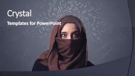  Presentation with arabic letters - Colorful presentation enhanced with niqab with white alphabet letters backdrop and a gray colored foreground