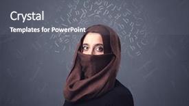  Presentation with arabic letters - Presentation theme consisting of niqab with white alphabet letters background and a gray colored foreground