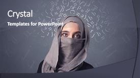  Presentation with woman muslim - Slide set consisting of niqab with white alphabet letters background and a  colored foreground