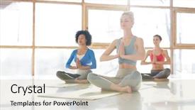  Presentation with serene - Beautiful presentation design featuring nirvana - three serene girls enjoying meditation backdrop and a soft green colored foreground