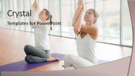  Presentation with spiritual - Beautiful PPT theme featuring nirvana - two young females in activewear backdrop and a  colored foreground