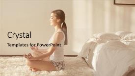 Presentation with yoga for stress management - Cool new PPT theme with nirvana - young woman practicing yoga backdrop and a  colored foreground