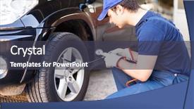  Presentation with tire waste - Colorful slides enhanced with nitrogen - tire specialist checking the pressure backdrop and a dark gray colored foreground