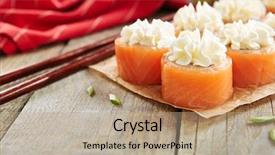  Presentation with soy sauce - PPT theme featuring nkri - beautiful philadelphia sushi roll set background and a coral colored foreground