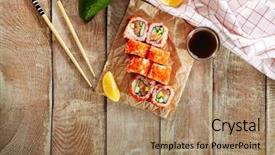  Presentation with red carpet retro style - Presentation theme with nkri - makizushi sushi roll california background and a coral colored foreground