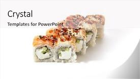  Presentation with red seaweed - Beautiful presentation theme featuring nkri - salmon and eel or unagi backdrop and a white colored foreground