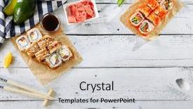  Presentation with set of sushi salmon - Colorful PPT theme enhanced with nkri - various sushi set background frame backdrop and a light gray colored foreground