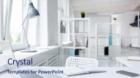  Presentation with notepad - Cool new presentation theme with no - modern workplace with laptop backdrop and a lemonade colored foreground